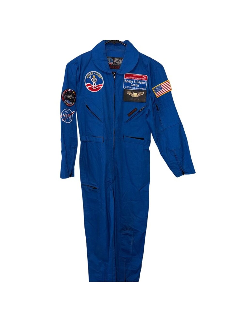 Vintage NASA Space Camp Jumpsuit Youth 16 Blue Flight Suit Huntsville AL Patches